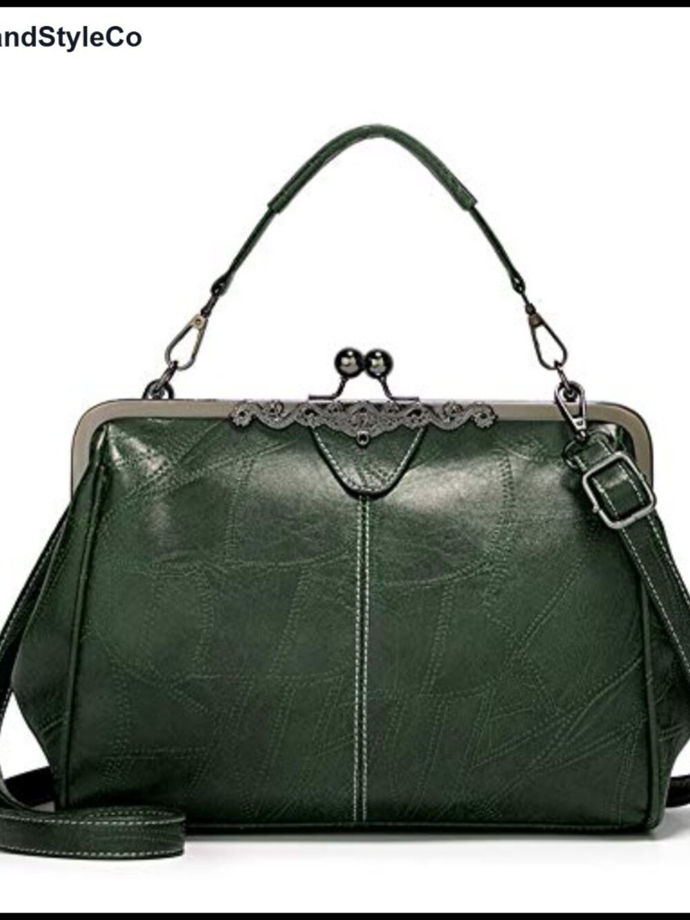 Vintage PU Leather Kiss Lock Crossbody Bag Top Handle Tote